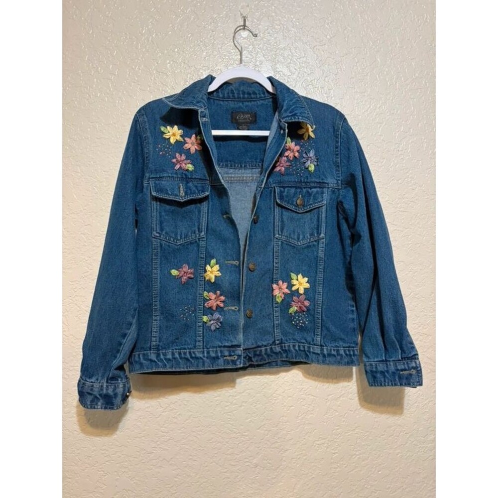 Vintage Agora Collection Floral Embroidered Denim Jacket